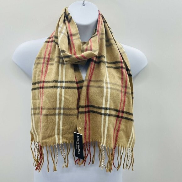 Steve Madden Womens Mid Weight Cozy Plaid Muffler Scarf Camel $42 1139/360 - Picture 2 of 5